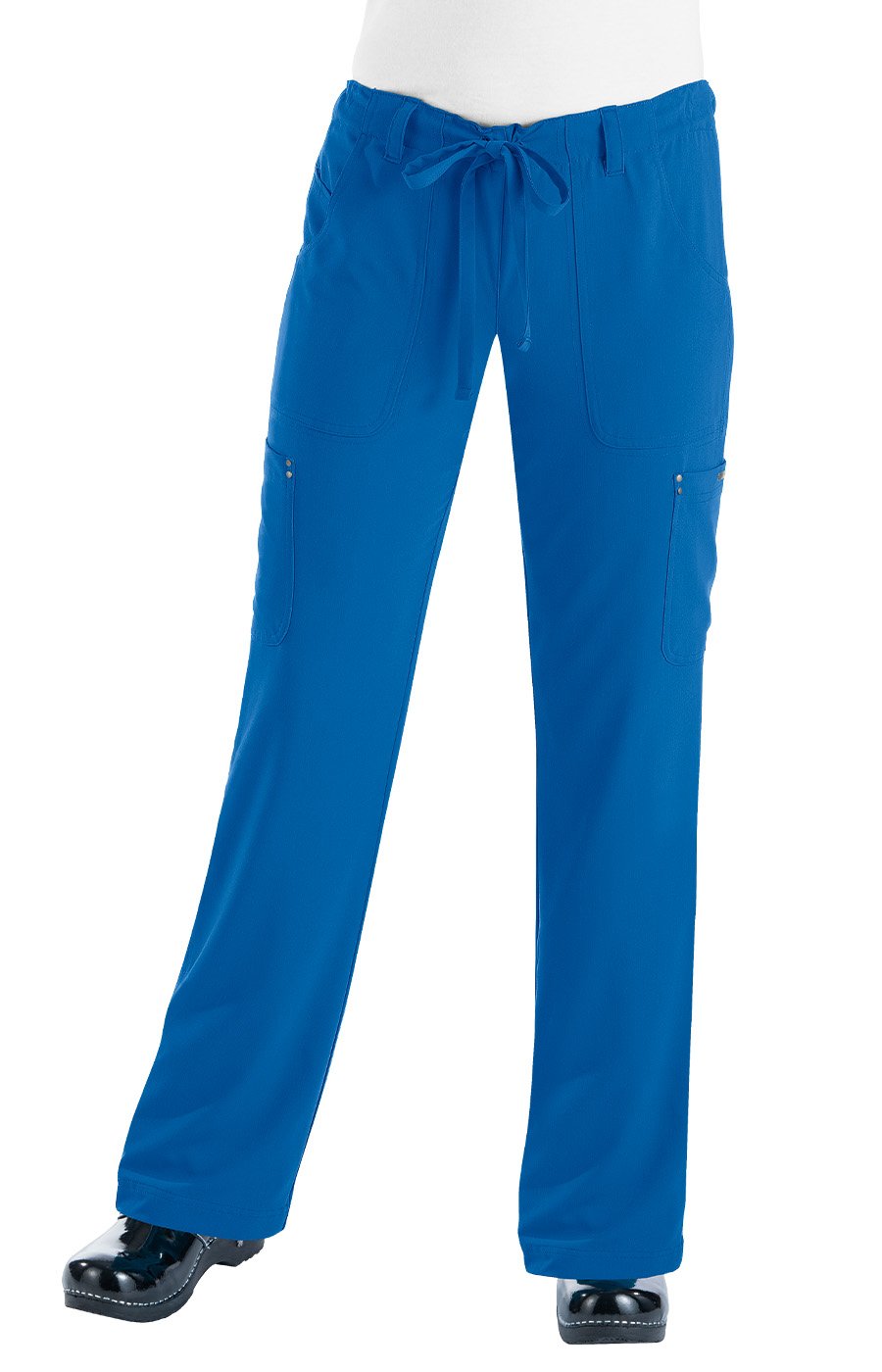 Koi Women's Alicia Easy-Fit Mid-Rise Drawstring Waist Scrub Pants, Royal, Medium/Petite