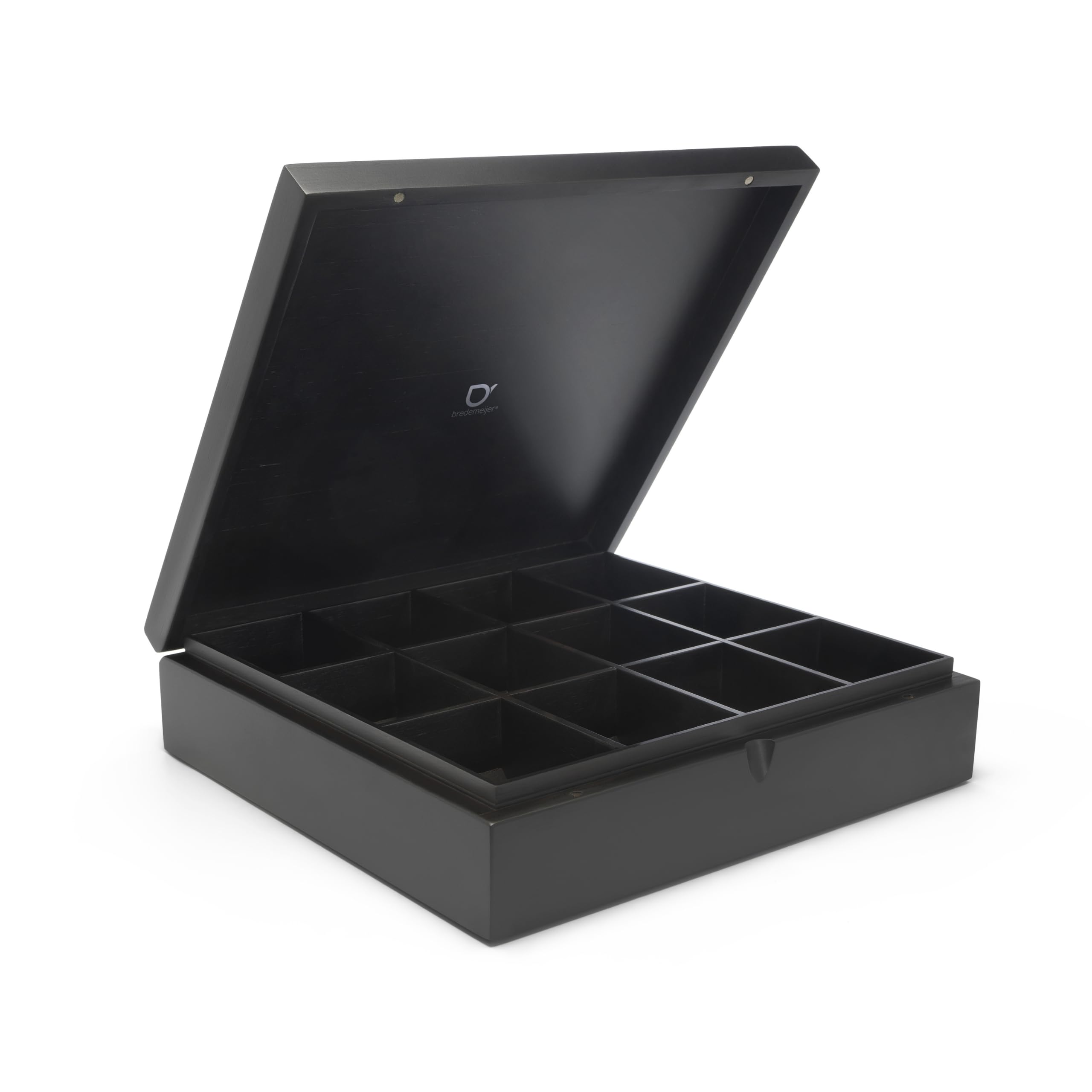 Bredemeijer Boite a The, Boîte Rangement en Bois, 12 Compartiments - Noir | Boîte à Thé en Bambou, Rangement The, Boîte en Bois de Bambou avec Couvercle, Organiseur de Sachets, 7,11 x 27,51 x 29,21 cm
