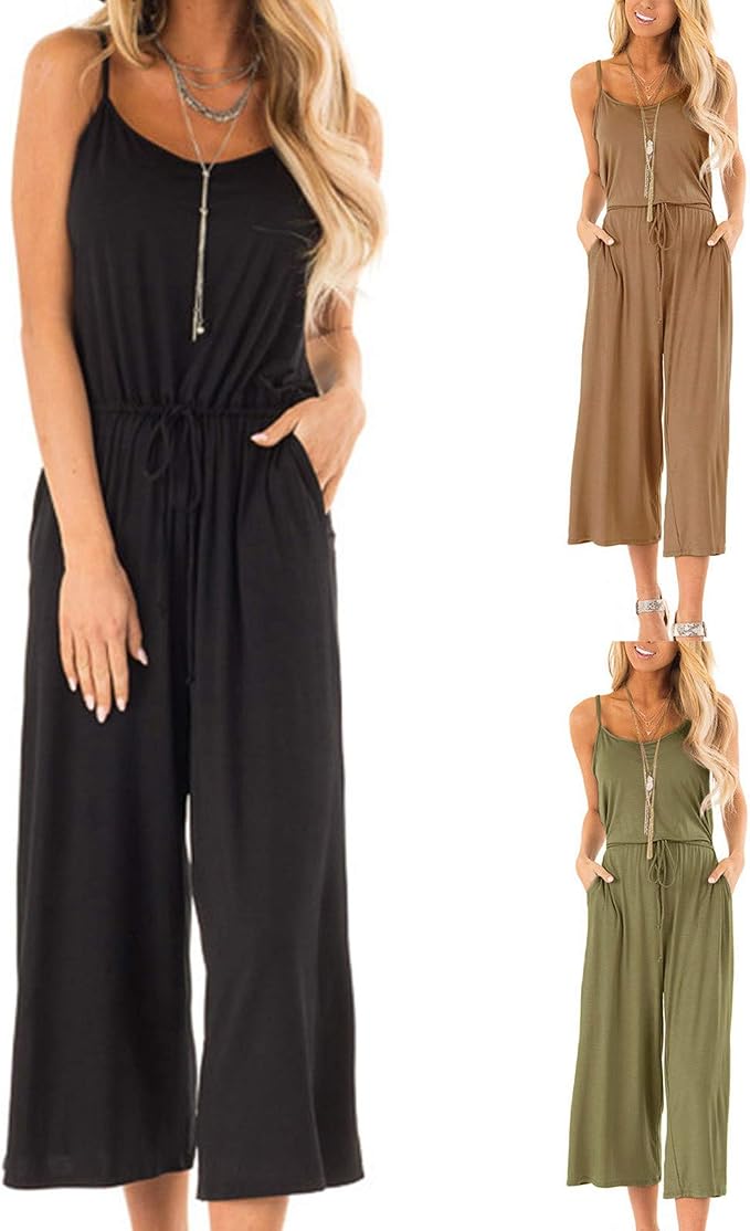 WOXIHUAN Tuta Jumpsuit con Scollo Rotondo Smanicata Donna Pagliaccetti Larghi  Tuta in Cotone Pantaloni Larghi Romper Salopette Donna Elegante Taglie  Forti Tutine Estive Ragazza Pantaloni Donna : Amazon.it: Abbigliamento
