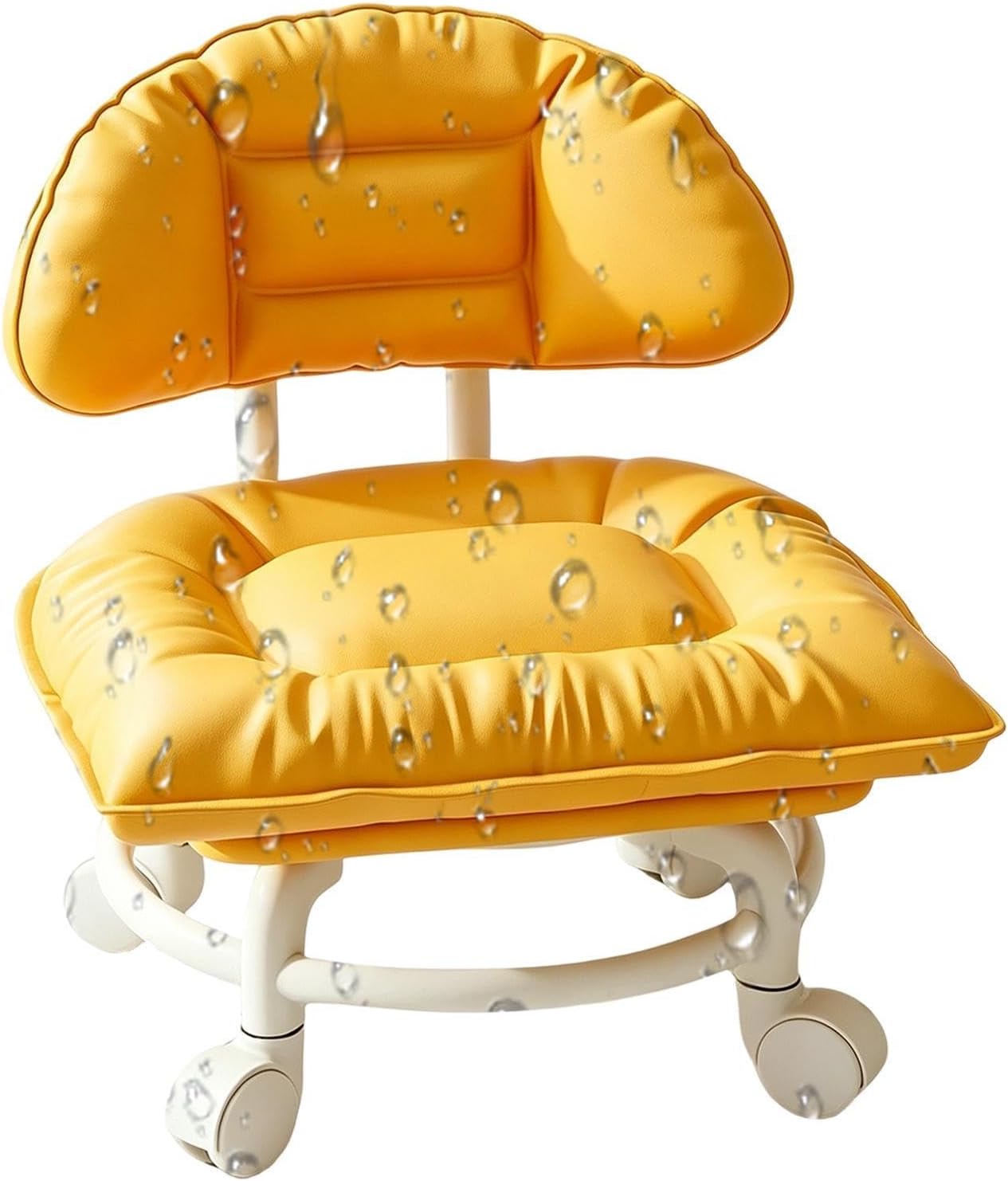 Rolling Backrest Chair, Mobile PU Leather Padded Seat with Thick Cushion