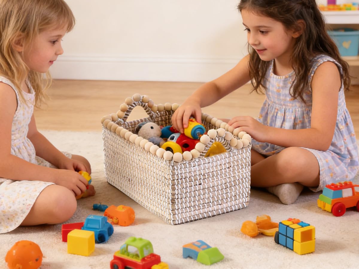 3er Set Aufbewahrungskorb Seegraskorb, Wäschekorb mit Griffen, 14.7L/10L/6.5L, Deko Korb für Wohnzimmer, Küche, Kinderzimmer, Badezimmer für Bettwaren, Kosmetik, Küchenutensilien