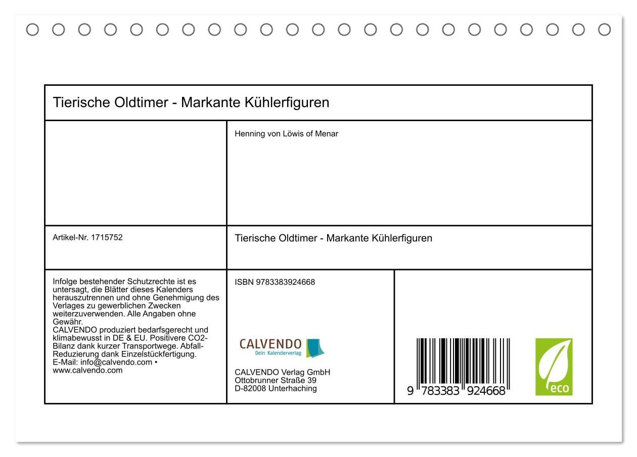 Tierische Oldtimer - Markante Kühlerfiguren (Tischkalender 2025 DIN A5 quer), CALVENDO Monatskalender: Tierfiguren auf der Kühlerhaube von Oldtimern (CALVENDO Mobilitaet)