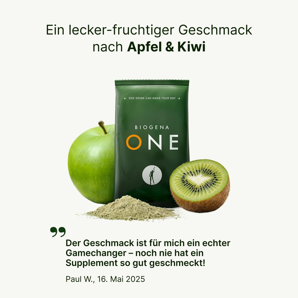 Greens Starter Bundle – All-in-One Pulver - 99 Inhaltsstoffe mit Vitamine Mineralstoffe & Darmbakterien - Superfood Drink inkl. Trinkflasche - Apfel-Kiwi - 30 Portionen