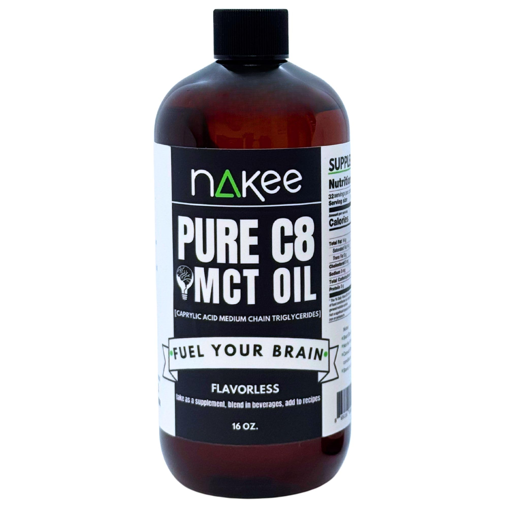 Nakee Butter C8 MCT Oil – Liquid Keto MCT Oil from 100% Coconut for Brain Fuel & Daily Mental Focus, 16 oz 16 Ounce
