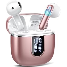 Wireless Earbuds, Bluetooth 5.4 Headphones in Ear Buds, HiFi Stereo Wireless Earphones with 4 ENC Noise Cancelling Mics, 40H Wireless Headphones with IP7 Waterproof, Dual LED Display USB C, Rose Gold