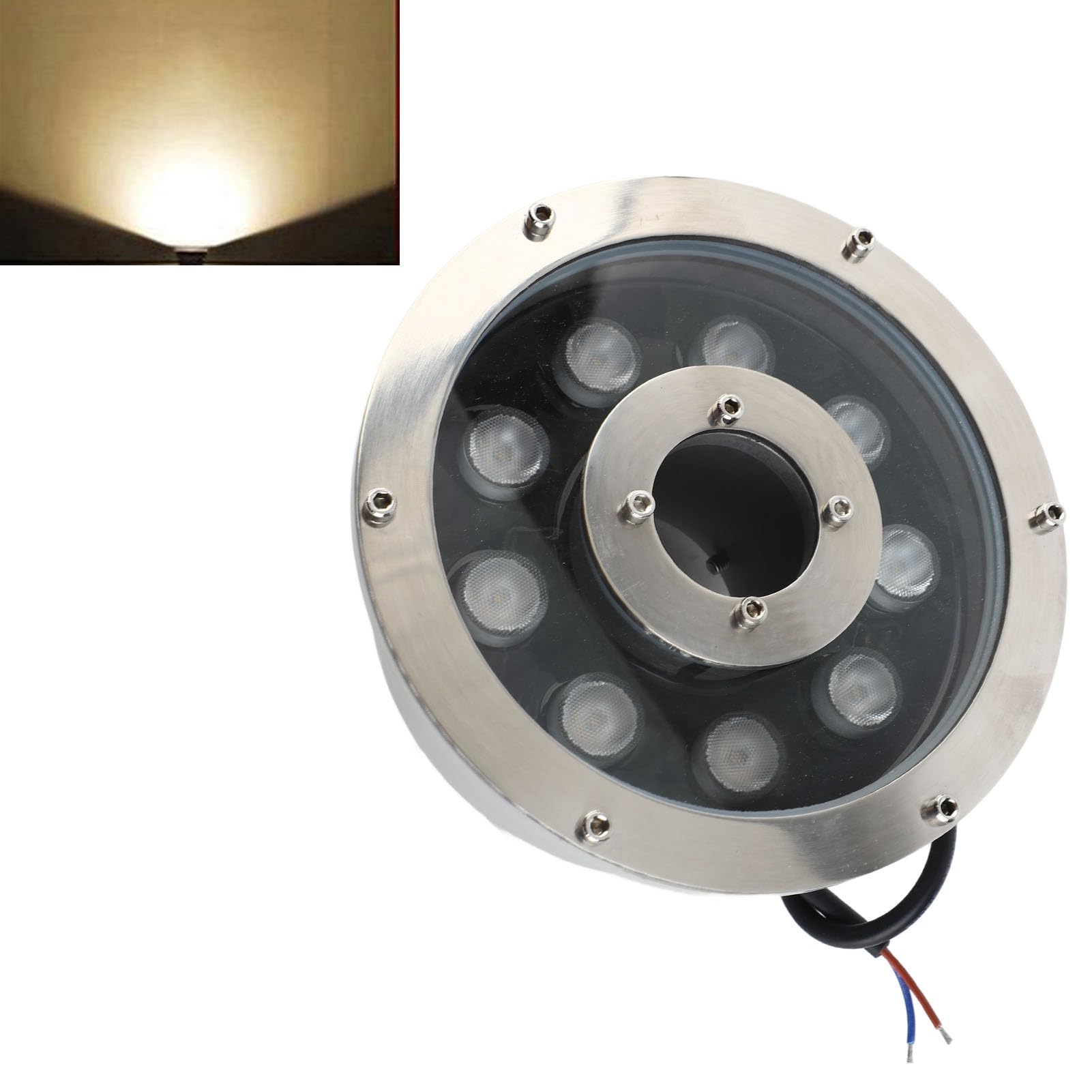 Luci subacquee, luci per stagno a LED, faretto subacqueo sommergibile ad alta luminosità in acciaio inossidabile per cascata di stagno (Bianco caldo 9W)