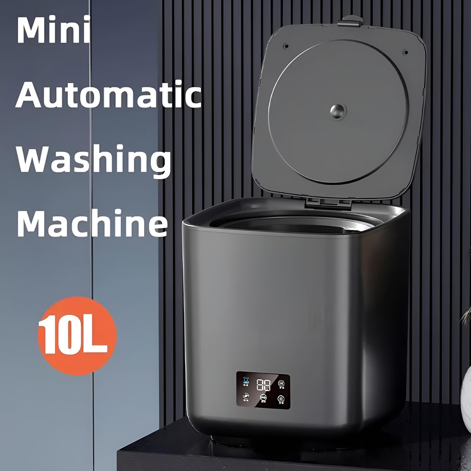 Tragbare Waschmaschine, Vollautomatische Kompaktwaschmaschine mit Abflussrohr, LCD-Touch-Steuerung