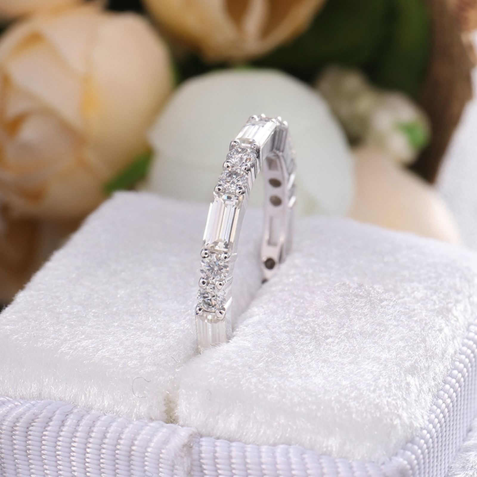 Anello di fidanzamento da donna, anello di fidanzamento da donna, in oro bianco, con moissanite quadrata