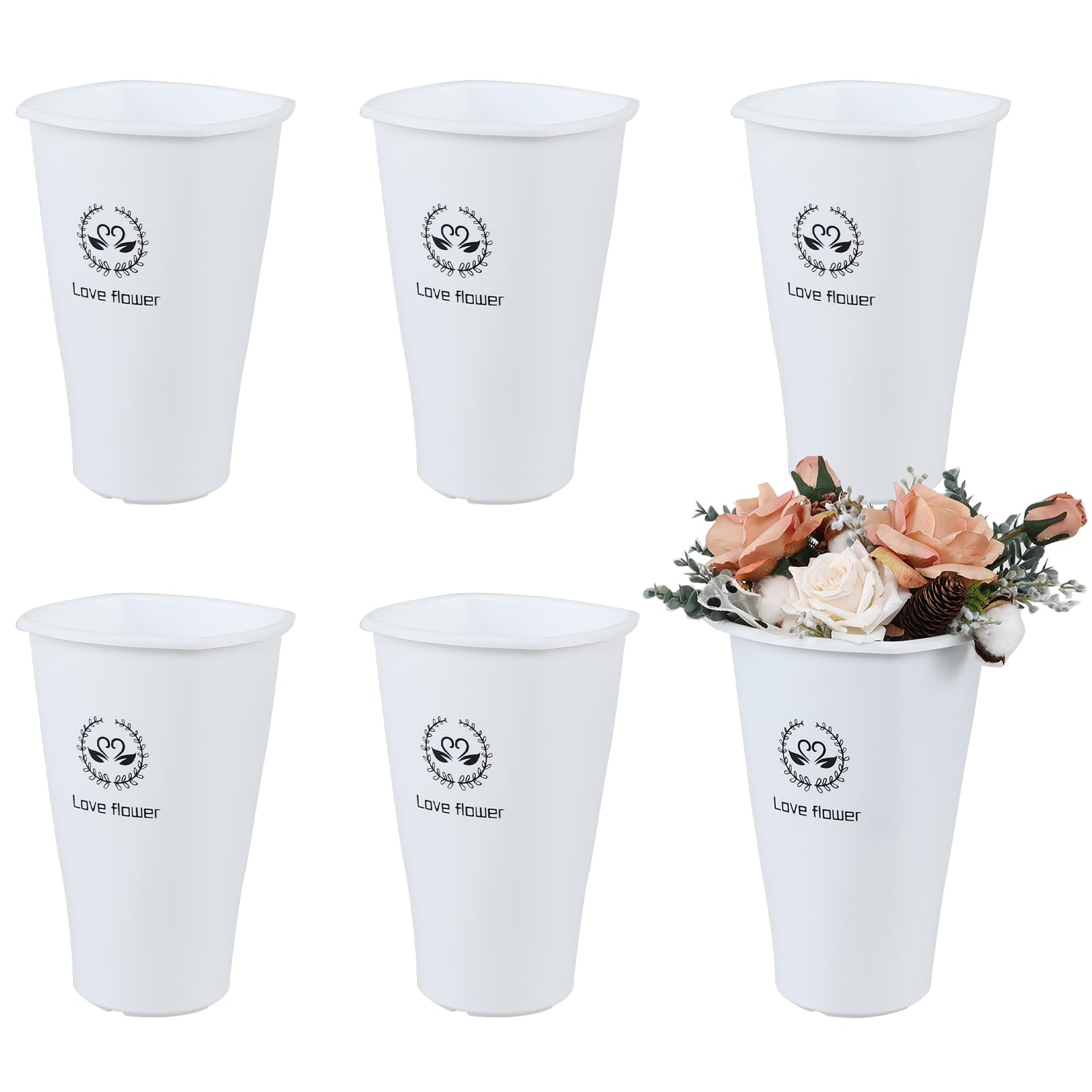 Photo 1 of Idotry 6-Pack White Plastic Flower Buckets, 12 Inch Floral Bucket Vases for Cut Flowers