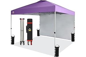 10x10 Pop Up Canopy with 1 Side Wall - Rockpals Beach Tent...