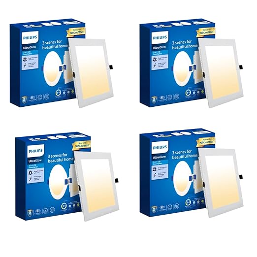 Philips Ultra Glow 15-watt Square LED Downlighter | 3 Colors in 1 Recessed LED Downlight | LED Ceiling Light for Home and Hall | Cut Out: 6 inch, Color: Tunable White, Pack of 4