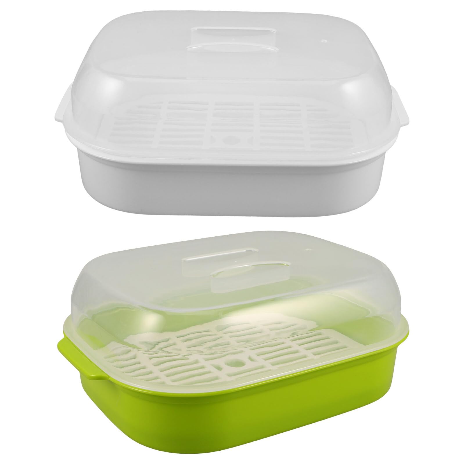 2 Stück Mikrowellen-Dampfgarer aus lebensmittelechtem hitzebeständigem Kunststoff mit abnehmbarem Filter große Kapazität für Gemüse asiatische Gerichte vielseitig für Meal Prep und