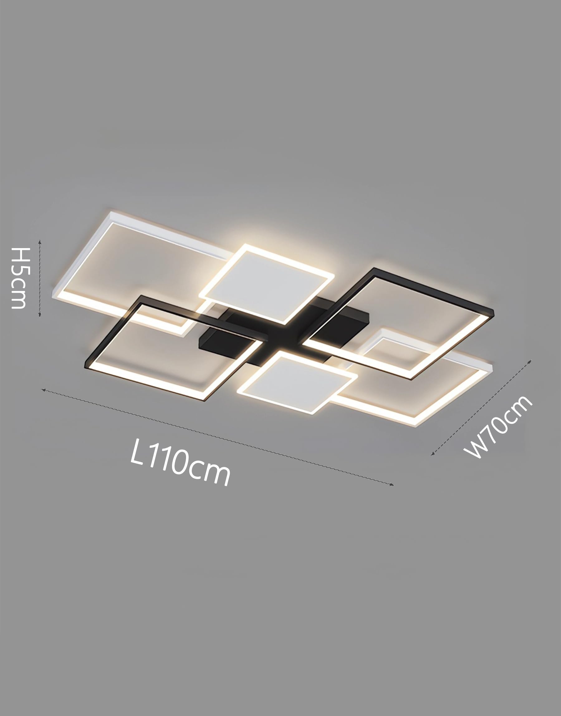 Illuminazione a Soffitto a Led Lampade a Soffitto Rettangolari Moderne Per Il Soggiorno Dimmerabile Con Telecomando Contro Plafoniera ad Incasso per Il Soggiorno Camera da Letto Parlour (110cm-Nero)