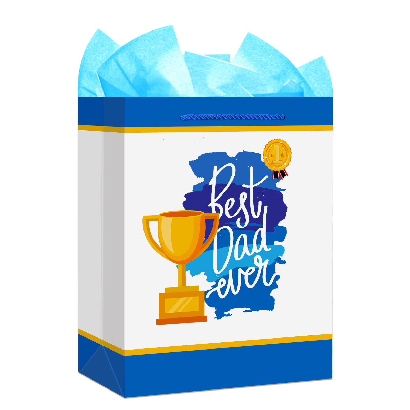 FaCraft Fathers Day Gift Bag - 13" Large Happy Fathers Day Gift Bag with Tissue Paper and Handle Best Dad Ever Wrapping Paper Bags for Dad Daddy