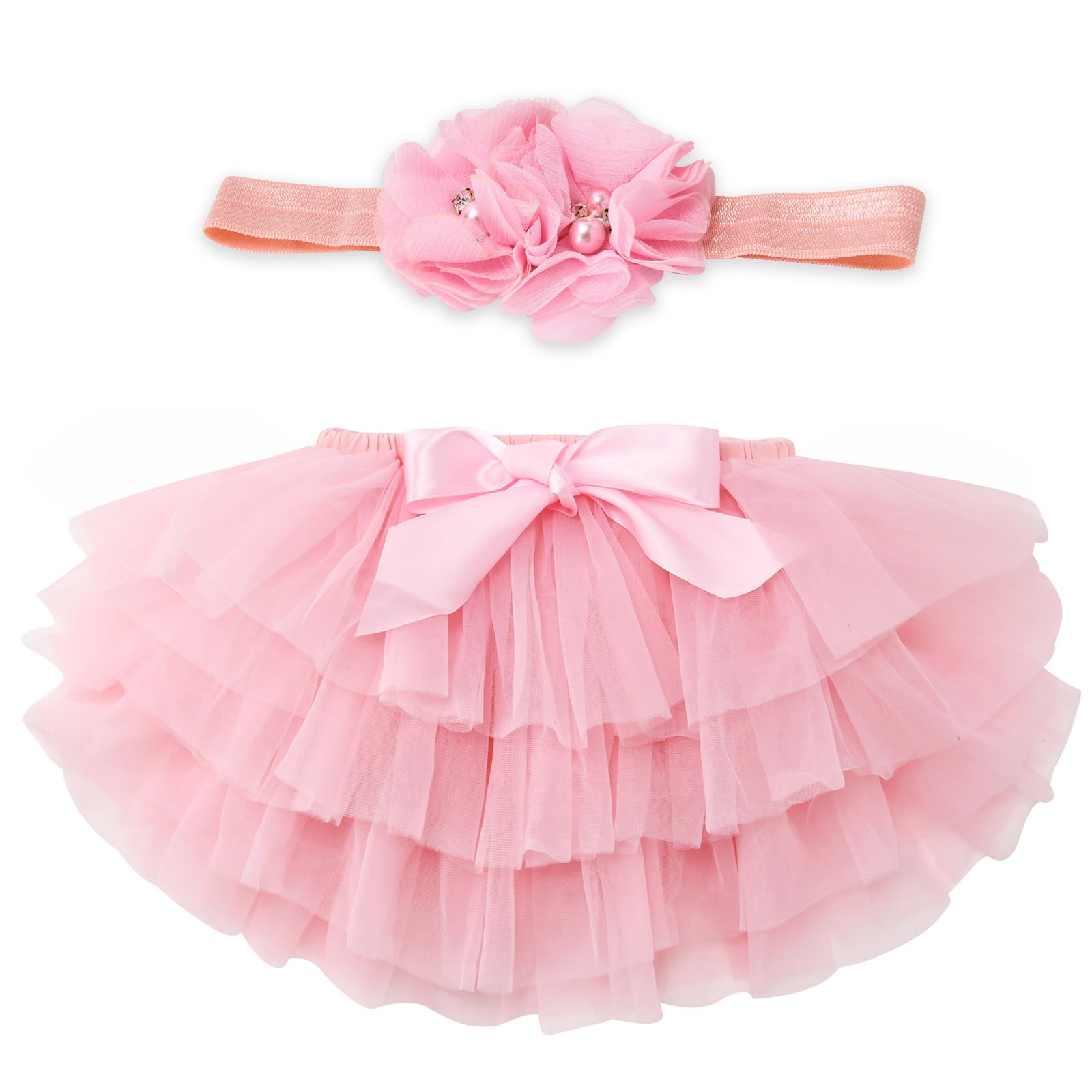 Exegawe Baby Girls Tutu Skirt with Headband, Toddler Girls Tulle with Diaper Cover Birthday Party Dress
