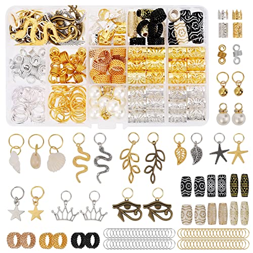 PP OPOUNT 216 PCS Dreadlocks Accessories, DreadLock Beads Hair Decorations with Tube Beads Hair Braiding Metal Cuff, Wood Beads and Hair Pendants for Braids Hair Decoration