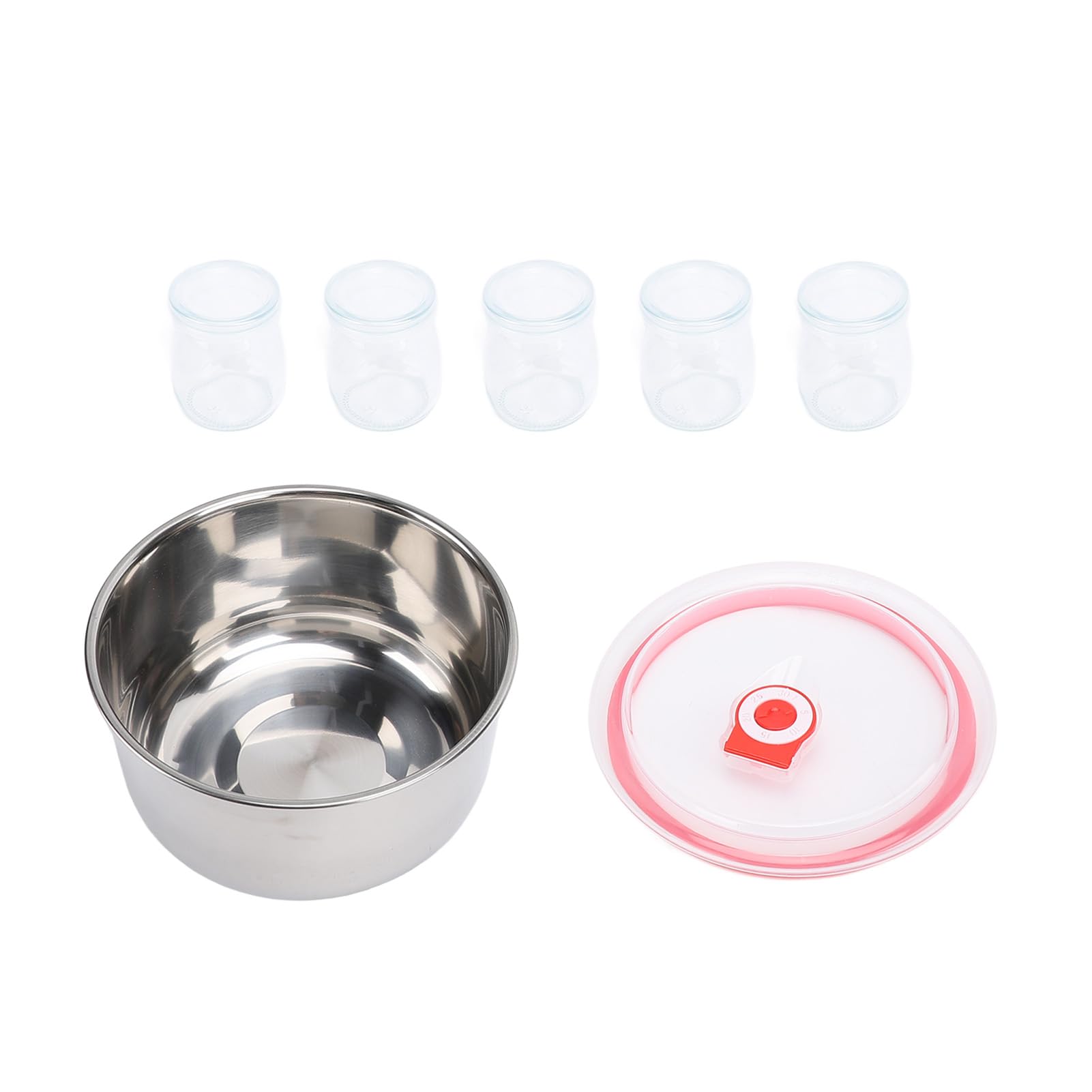 Yaourtière Électrique 1,2 L Acier Inoxydable 304 avec 5 Pots Hermetiques Fermentation Automatique pour Yaourt Maison, Petit-Déjeuner Sain, Collation Enfant, Régime Alimentaire