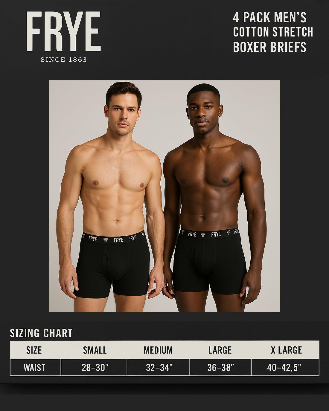 Frye Mens Stretch Boxer Briefs 4-Pack, Spandex-Cotton Boxer Briefs Pack of 4, Mens Underwear Stretch (Navy, Medium)