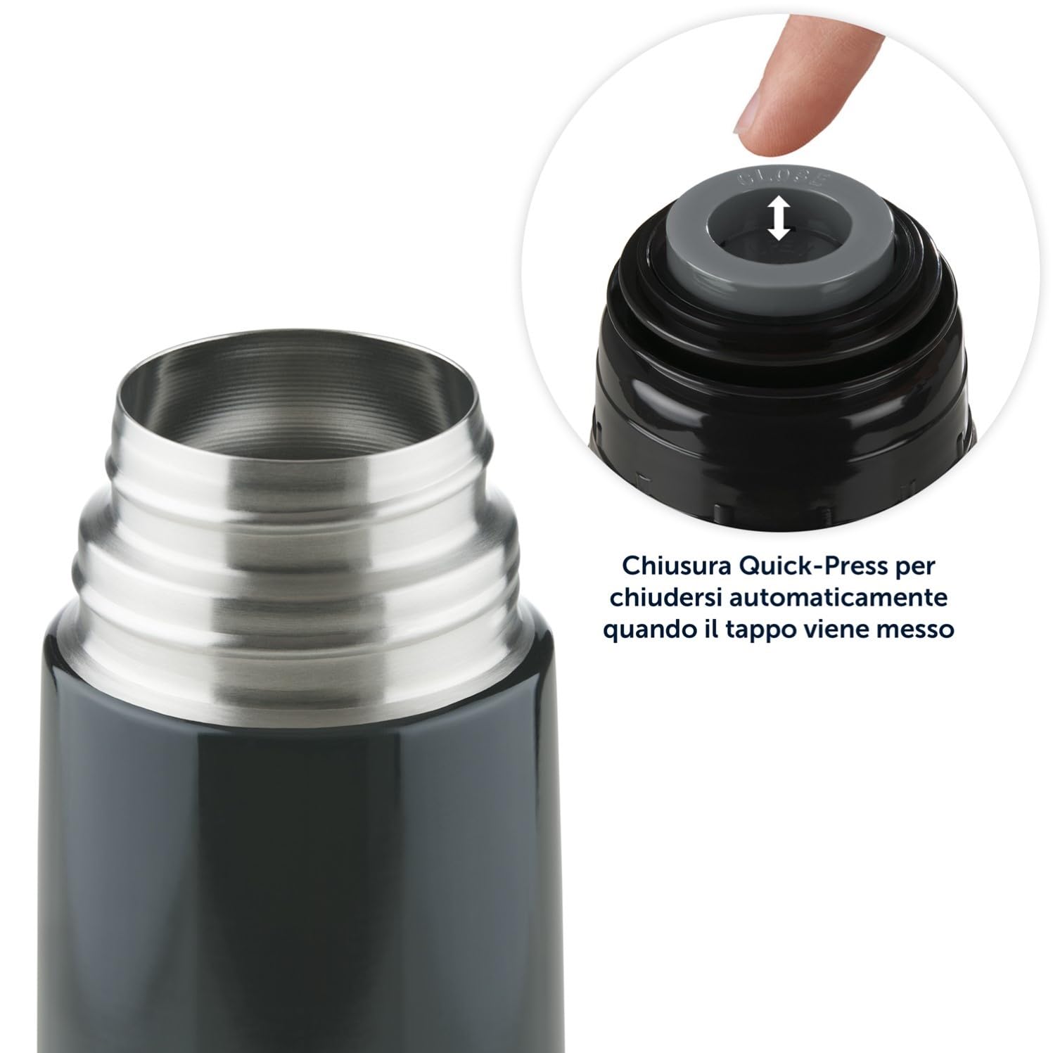 Blumtal Termos Caffè in Acciaio Inox Doppia Parete, Borraccia Termica per Bevande Calde e Fredde, Tappo Quick-Press, 350ml, Nero