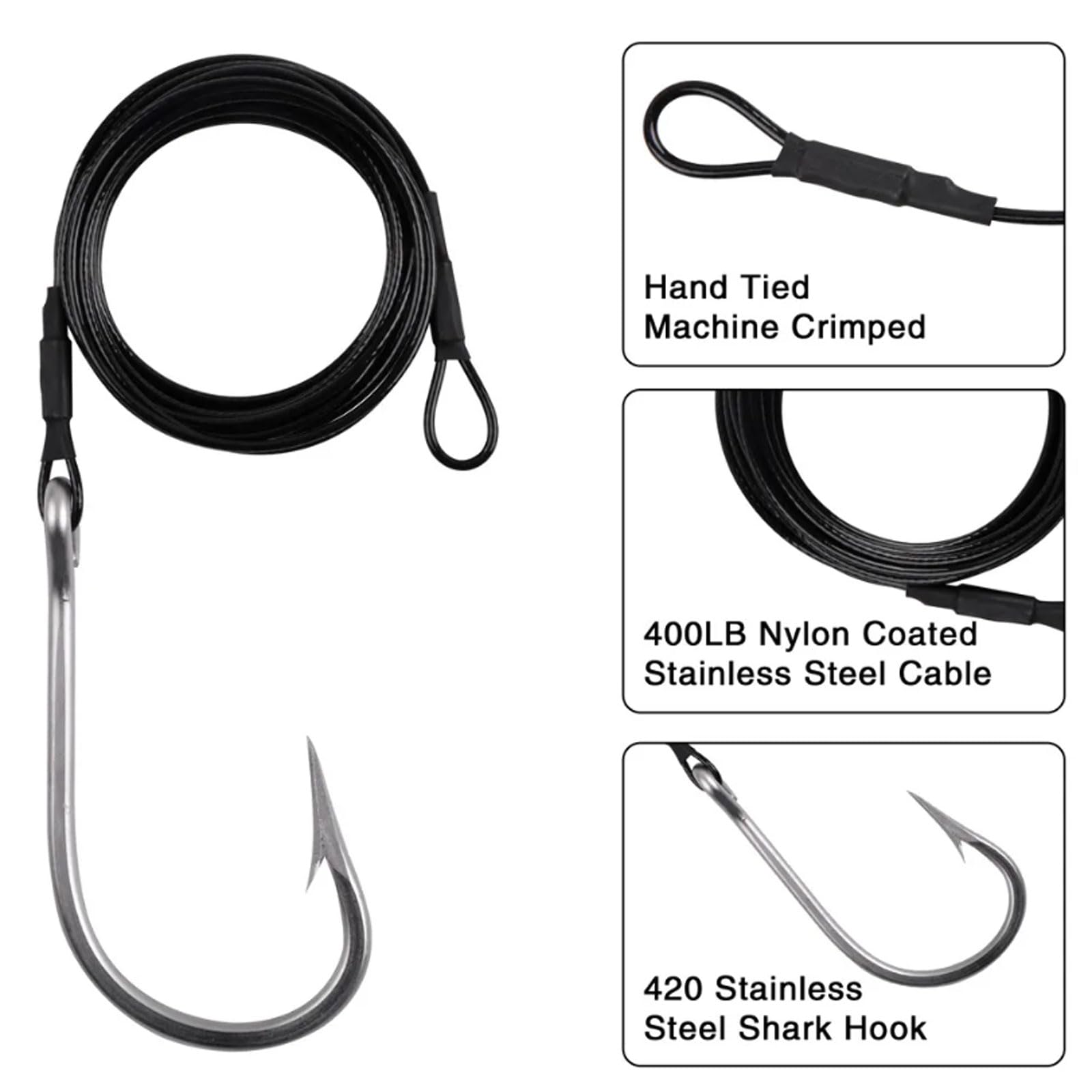 haczyk na ryby， Haczyki na ryby 5 szt. Haczyki na tuńczyka Big Game Jig Rig Cable Wire Leader Olinowanie Rekin słonowodny Zębowe haczyki na ryby na zewnątrz(10 UK)