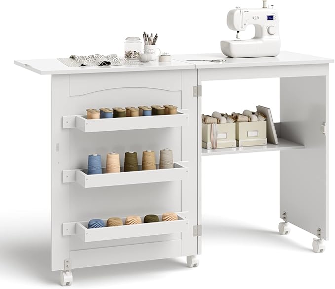Giantex Folding Sewing Table, 2in1 Rolling Craft Table w/Storage