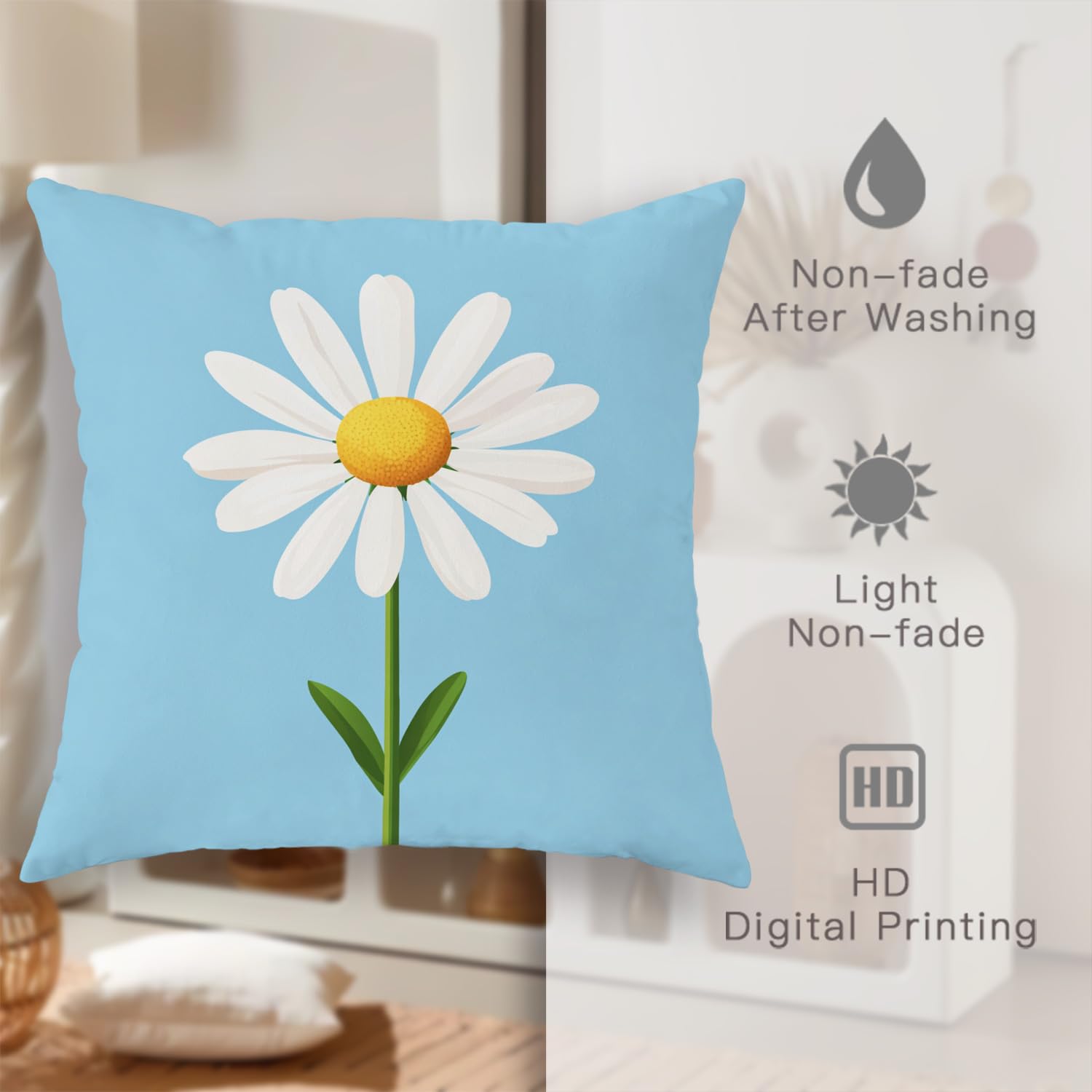Set di 2 federe per cuscini con margherite, motivo floreale blu, primaverili, per casa, divano, camera da letto, decorazione 45 x 45 cm