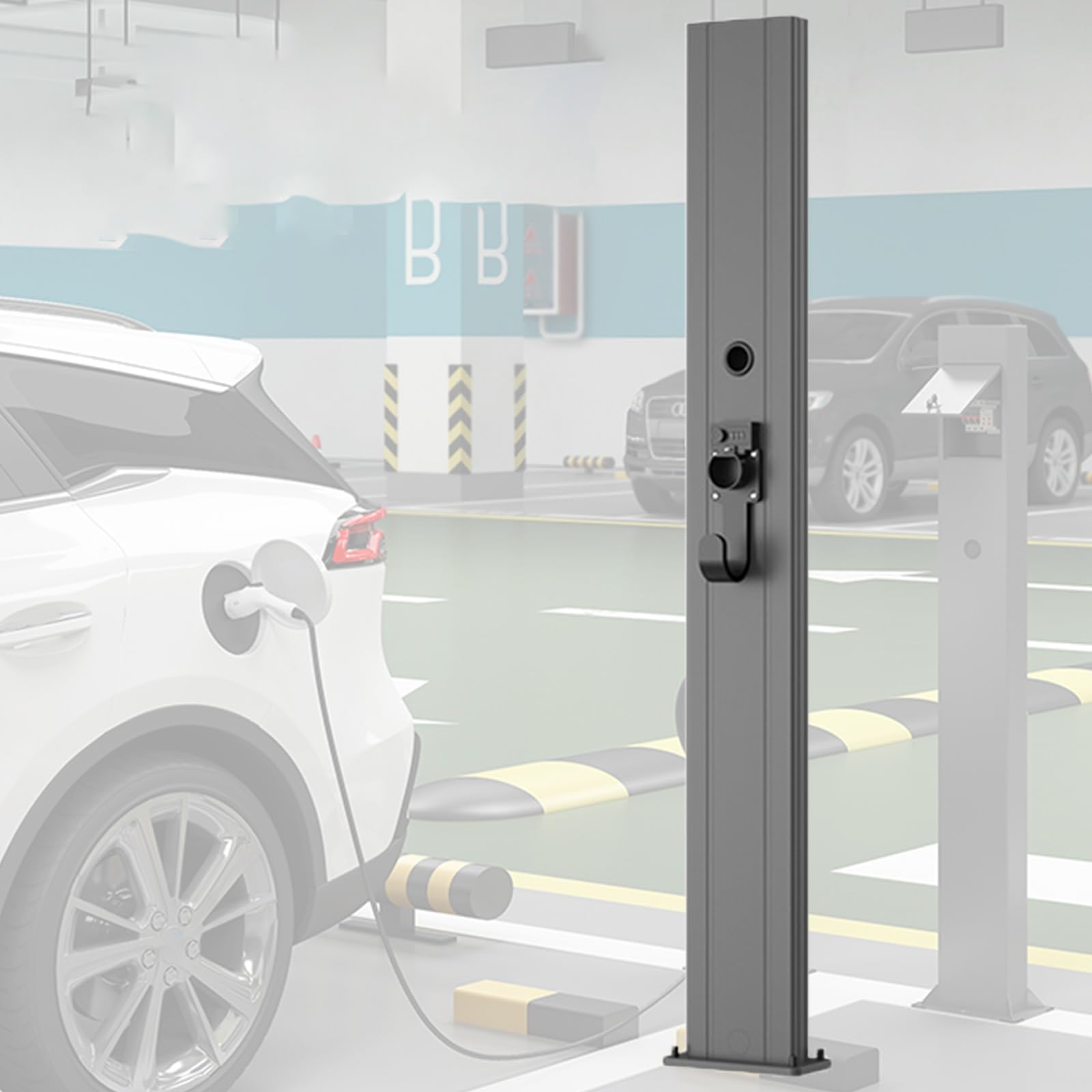 Borne de recharge extérieure pour véhicules électriques avec verrouillage par mot de passe et socle