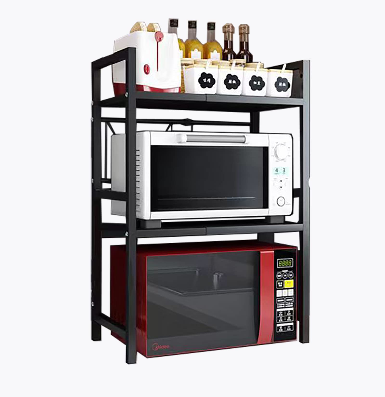 Microwave Top Rack, Steel Rack, Telescoping Width (16.5 to 25.2 inches), Load Capacity 30 kg, Microwave Stand, Kitchen Storage Shelf, Adjustable Shelf Height (Black, 31.1*16.5*14.2) Black 79*42*36