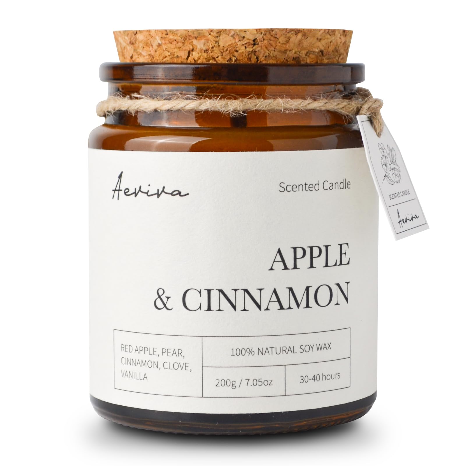 Aeviva Scented Candle, 7.05 oz Apple & Cinnamon Aromatherapy Candle, Natural Soy Wax with Wooden Wick, Candles for Home Scented, Stress Relief Amber Jar Candle Gifts