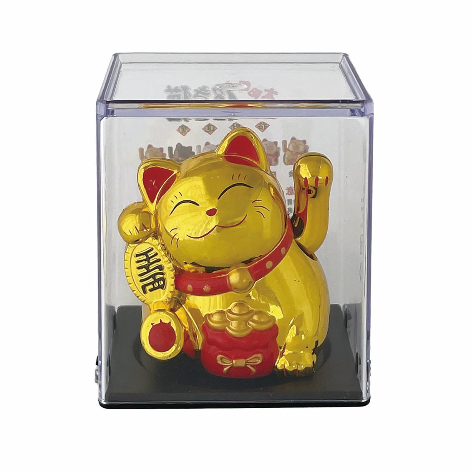Santos Solar Powered Maneki Neko Lucky Cat Gold Plastic Figurine 2.4in
