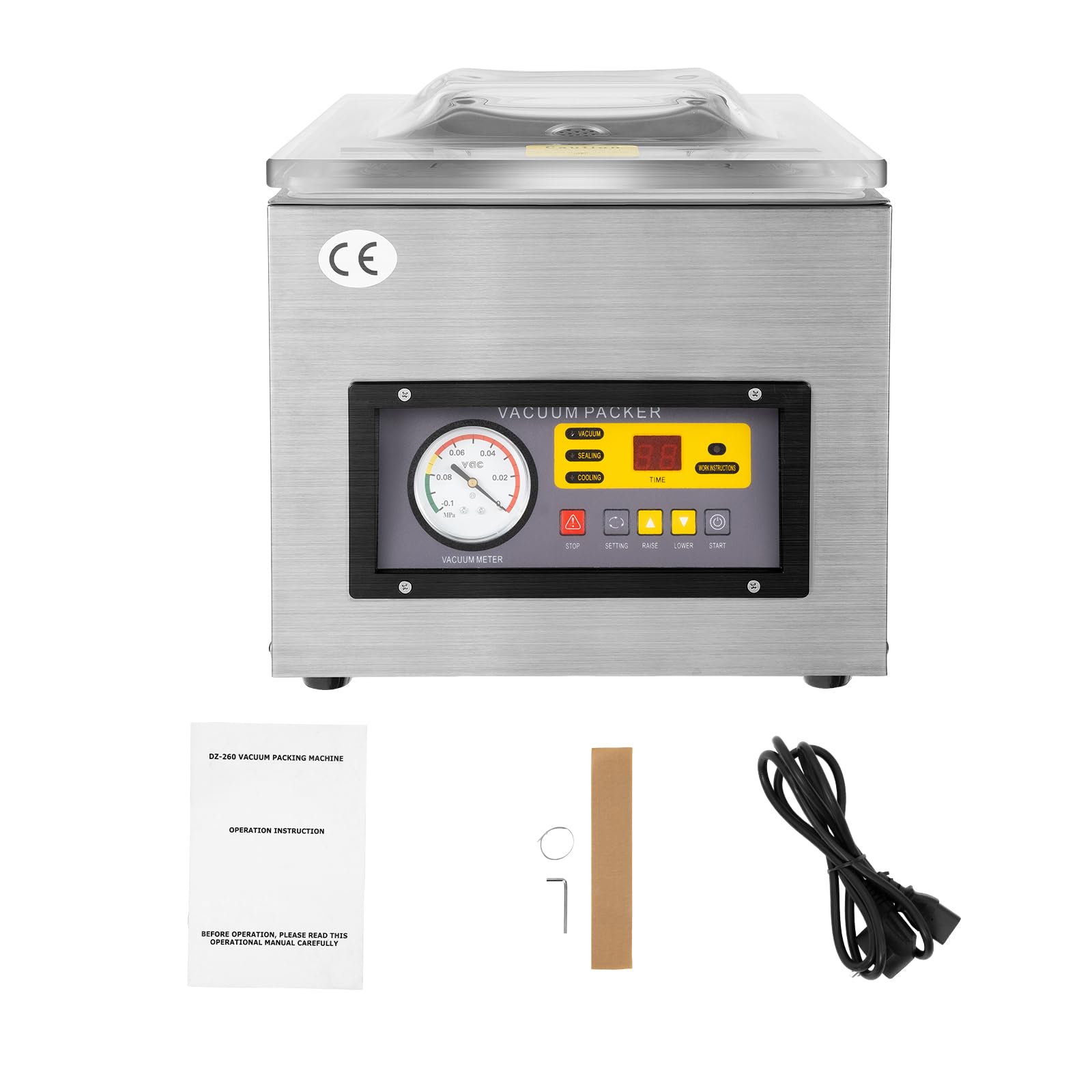 Envasadora al vacío 120W Sellador al Vacío de acero inoxidable Máquina Selladora de Cámara 30x25cm de Máx. Tamaño de Sellado, Hogar, Supermercado