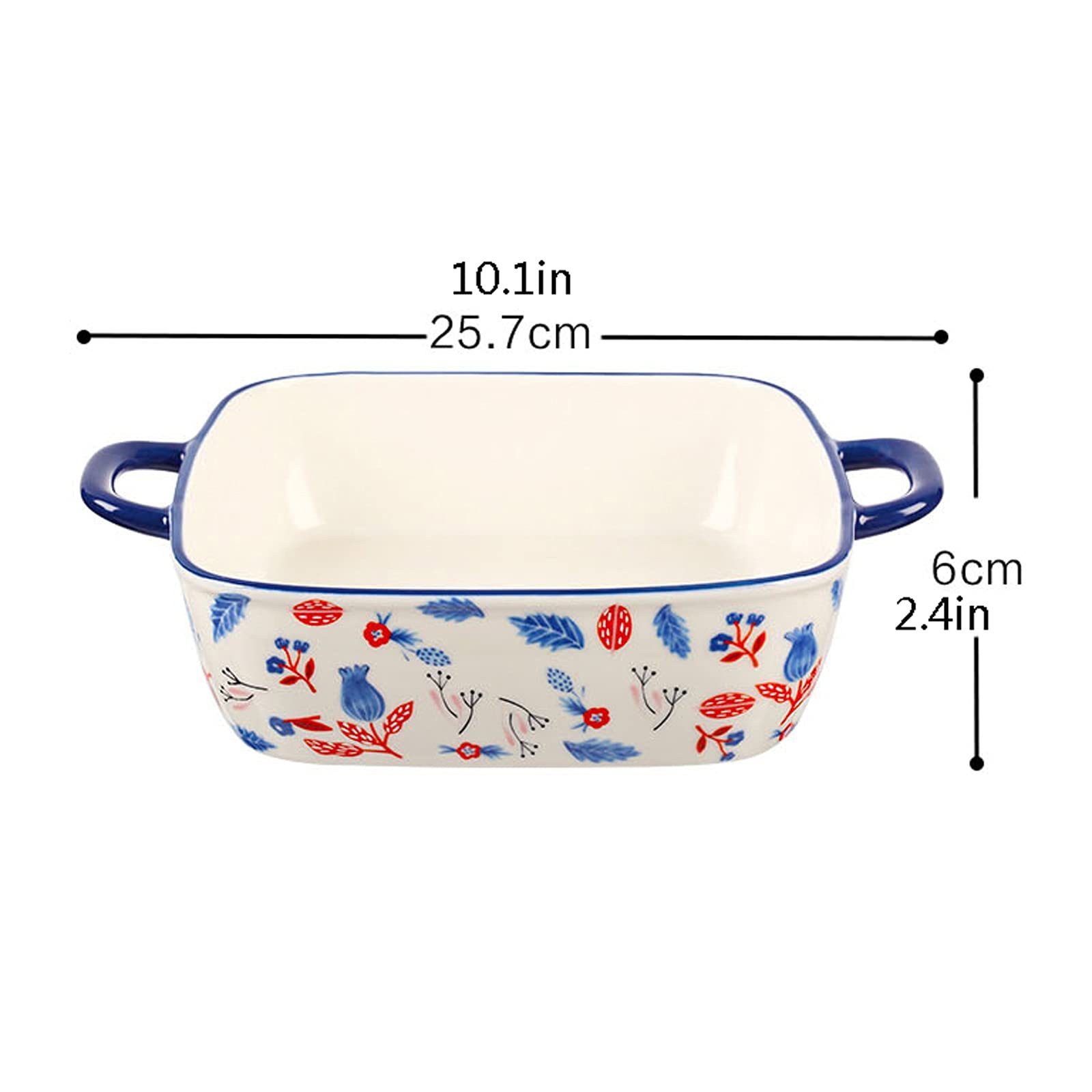 Obuuszne naczynie do pieczenia, ceramiczne naczynia do pieczenia, kwadratowa forma do pieczenia z podwójnymi uchwytami, ceramiczne naczynie do pieczenia 10,1 x 10,1 cala, patelnie do brownie na ciasto