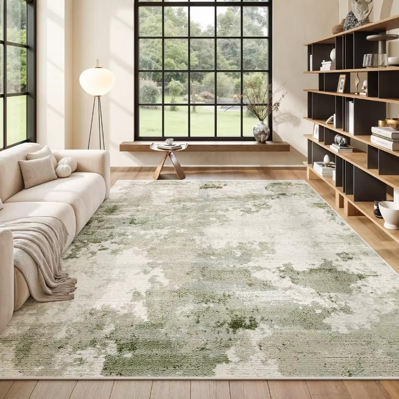 Tapis vert pour salon grand format 160x200 antidérapant et lavable pour chambre