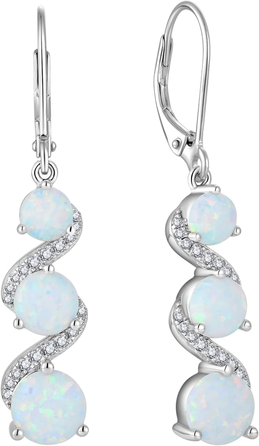 Created Opal Earrings 925 Sterling Silver Leverback Drop Dangle Earrings 5A Cubic Zirconia Jewelry for Women