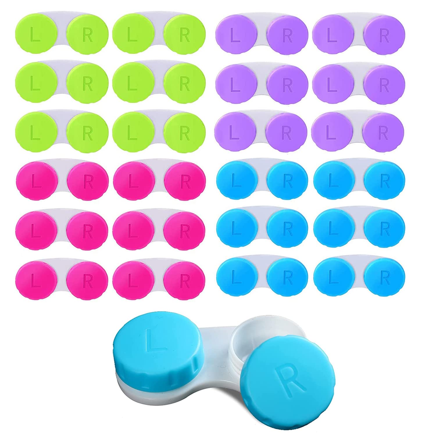 KISEER 24 Pack Colorful Contact Lens Case Box Holder Container Soak Storage Kit