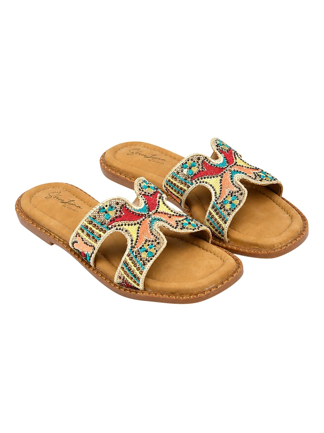shoetopia Women’s Ethnic Embroidered Link-Style Flat Sandals –for Casual & Semi-Formal Outings-picture-16