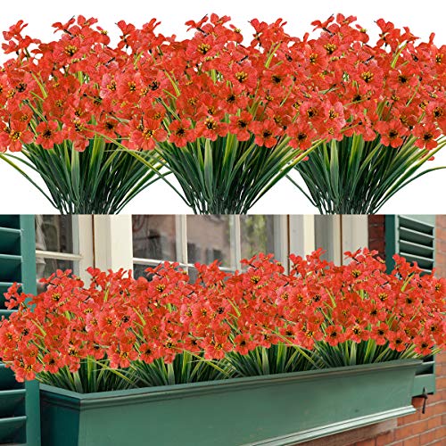 Zeostaro 20 Bundles Artificial Outdoor Flowers Uv Resistant Fake Flowers No Fade Faux Plastic Greenery Shrubs Garden Porch Window Box Decorating(Orange) #TOP9