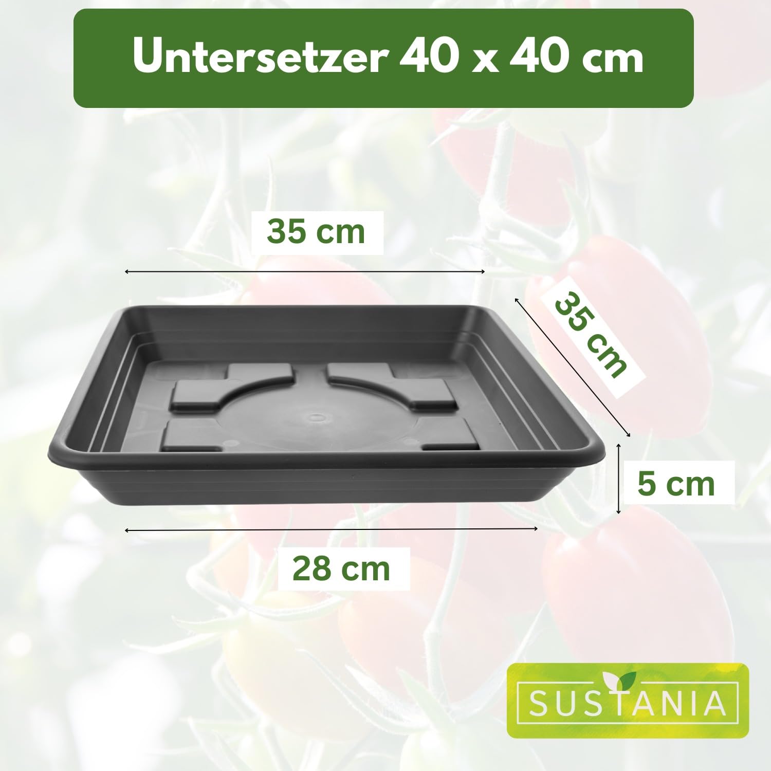 3er Untersetzer Pflanzkübel Groß Außen 40x40 cm - Extra Robuster Anthrazit Pflanzuntersetzer für Blumentopf 48x48 Made in Germany Quadratisch Garten