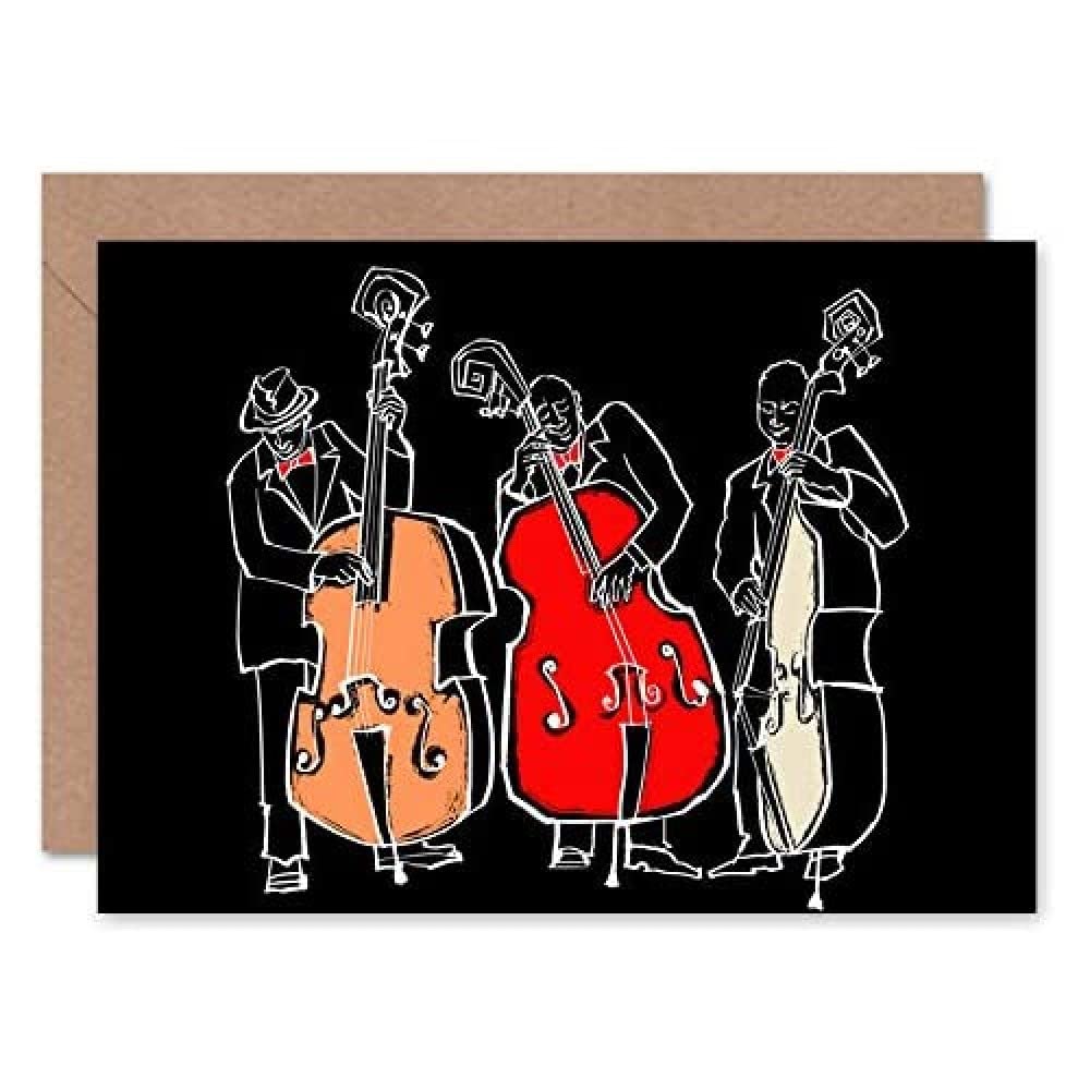 Wee Blue Coo Blue Wee Coo Musicians Jazz Bass Illustration Greeting Card With Envelope Inside Premium Quality