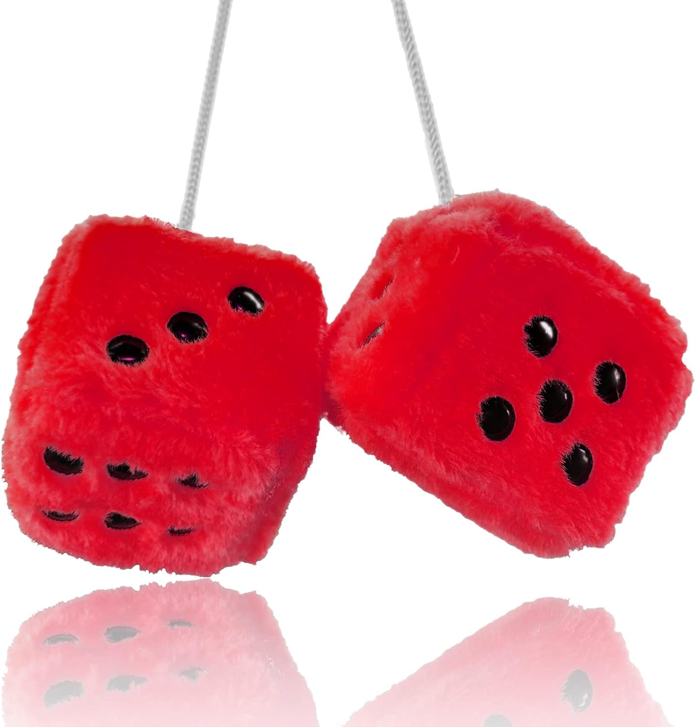 Pair 3” Grey with White Dots Mirror Fuzzy Plush Dice, Grey with White Soft Plush Car Decorative Hanging Ornament
