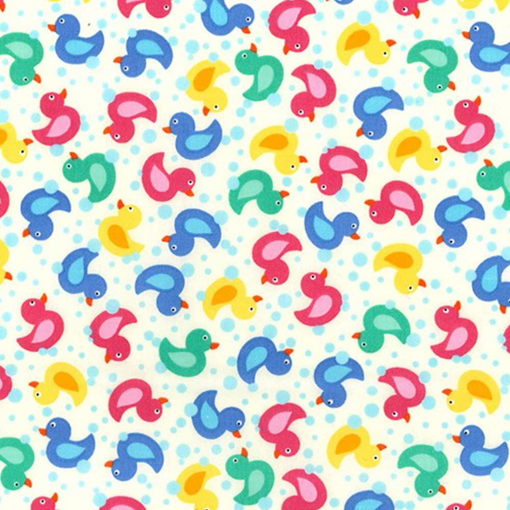 Oh Sew Crafty Limited Ivory 100% Cotton Poplin Fabric Tossed Rubber Ducks Spots - Per Metre (Ivory)