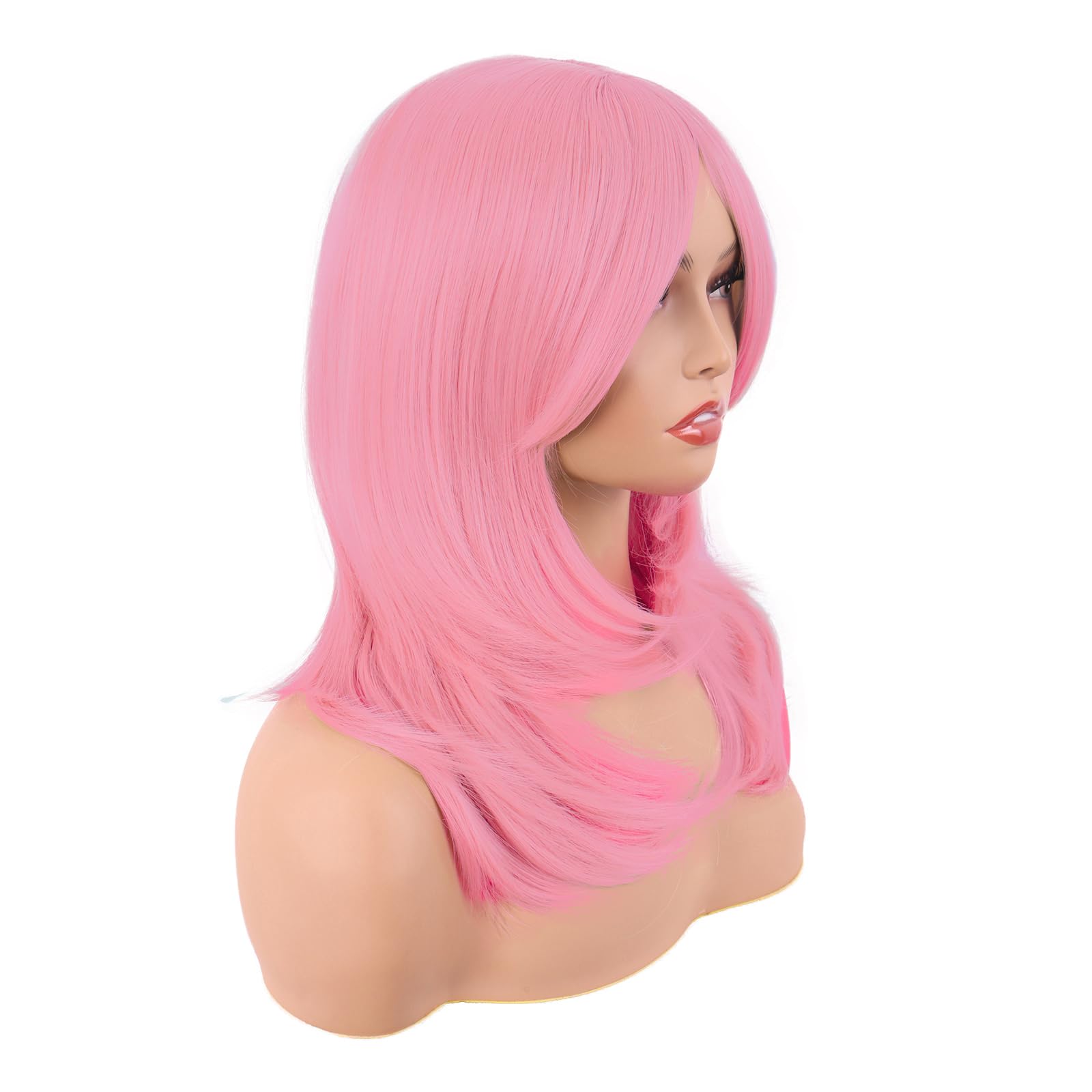 MapofBeauty 20 Inch/50 cm Long Layered With Bangs Straight Synthetic fiber Shoulder Length Hair for Daily Use or Party Wig (Light Pink) - Image 2