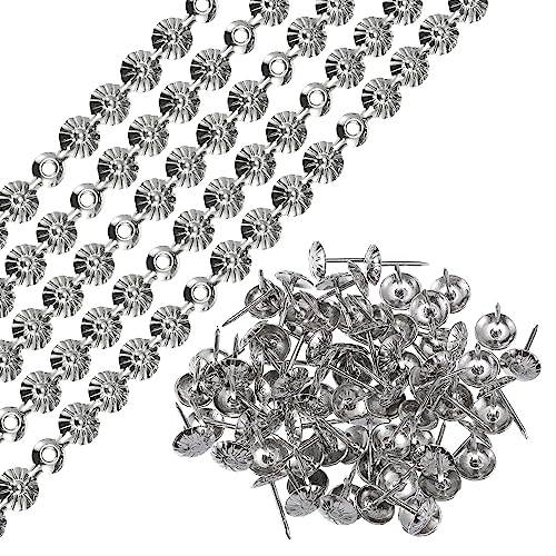 uxcell 5Pcs Upholstery Tacks Strips, 1Meter Flower Decorative Nail Trims for Sofa Headboard Chair Furniture with Upholstery Nails (11mm Silver)