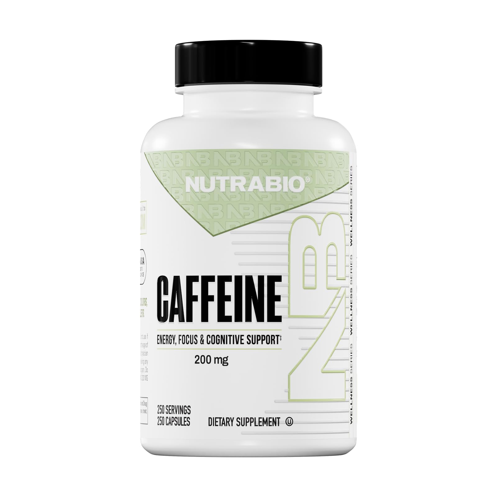 NutraBio100% Pure Caffeine Capsules (250 Capsules)