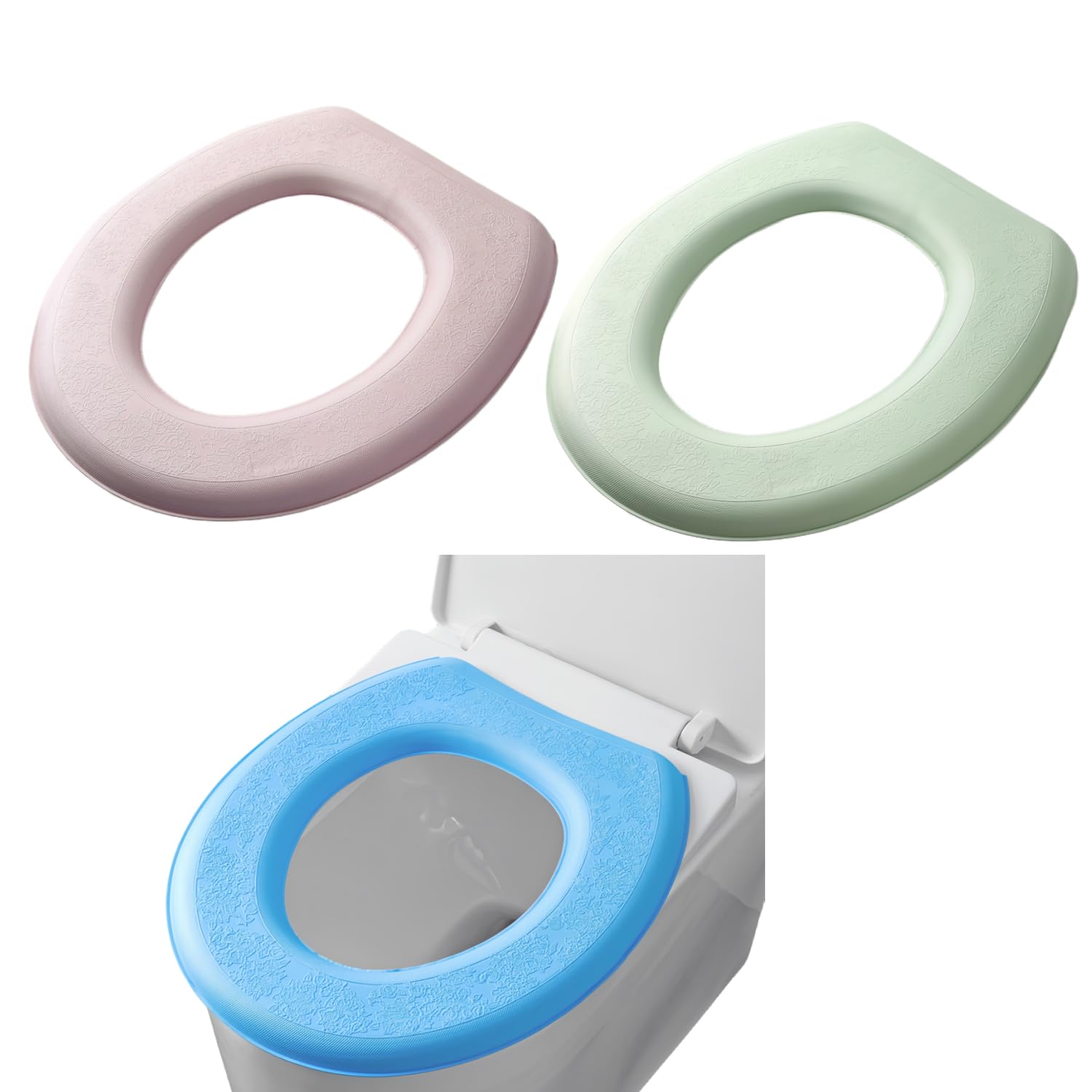 Wuyue Hua Multicolor 3Pcs Toilet Seat Cover, Padded Toilet Seat Cushion, O-Shaped Washable Or Portable Toilet Lid Tank Cover,