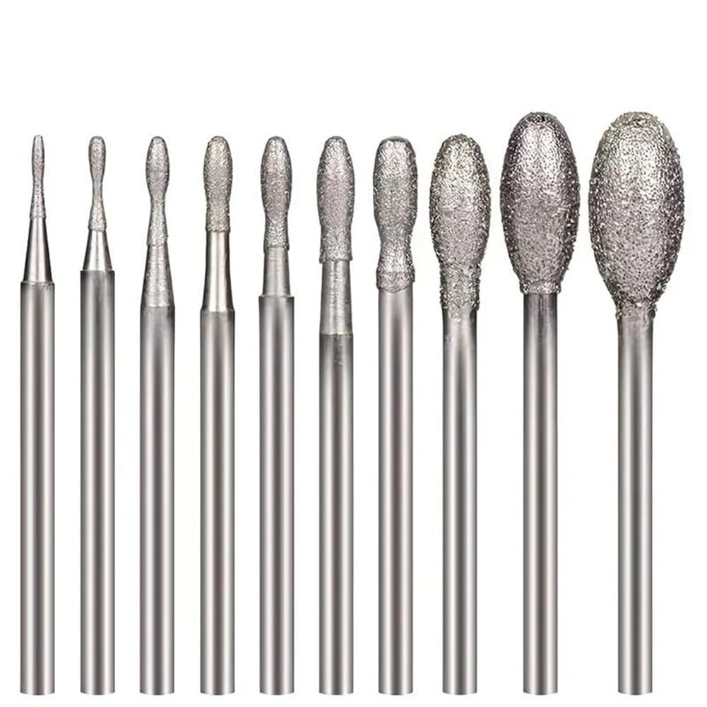 Littimoon for Rotary Tool Compatible- for 10 Pcs Burr, 3/32 Inch Shank Stone Carving-Bits(Oval Shape)