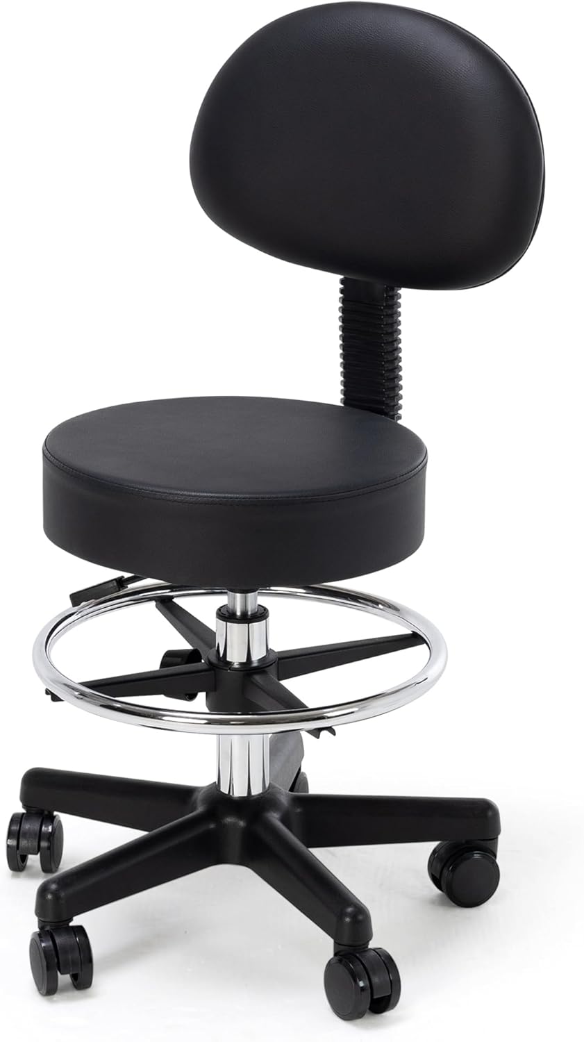 Frassie Drafting Chair with Back Adjustable Spa Bar Rolling Stool Multi-Purpose Office Desk Chair, Swivel Task Chair with Footrest Ring (Black)