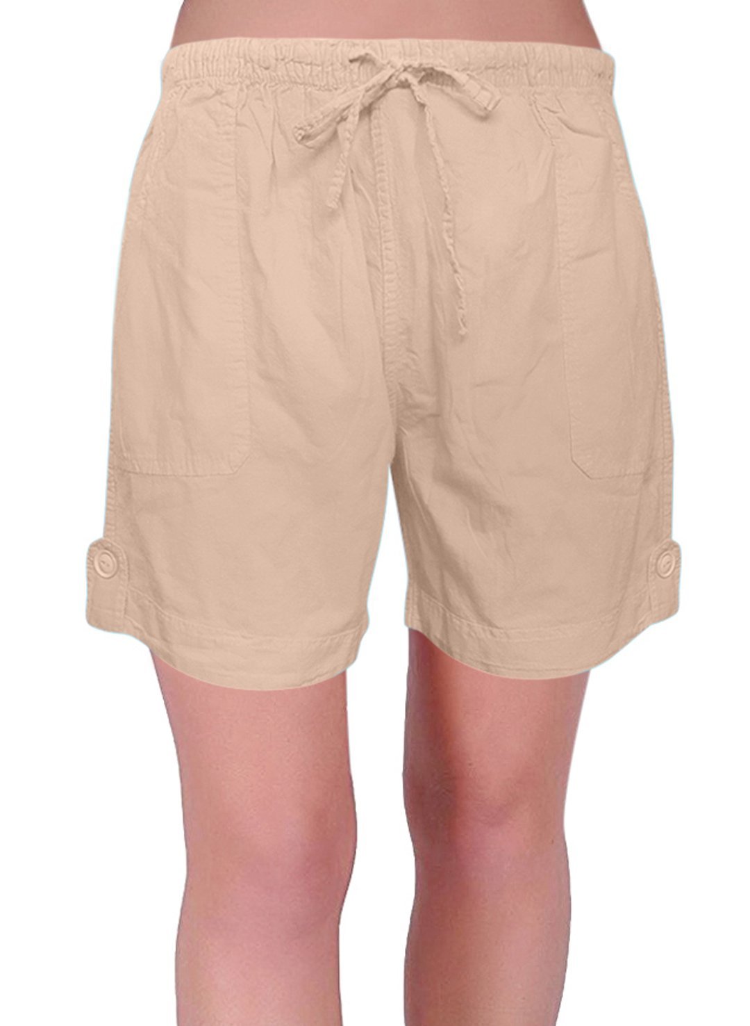 Eye Catch Eden Womens Pull On Cotton Adjustable Waist Elasticated Ladies Shorts (Large) Beige
