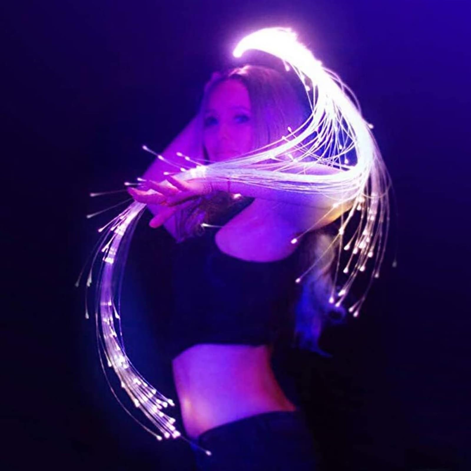 ELzEy Frusta in Fibra Ottica, Flusso di Frusta a LED, Frusta in Fibra Ottica for Feste, 4 modalità Girevole a 360° for Balli, Feste, spettacoli di luci