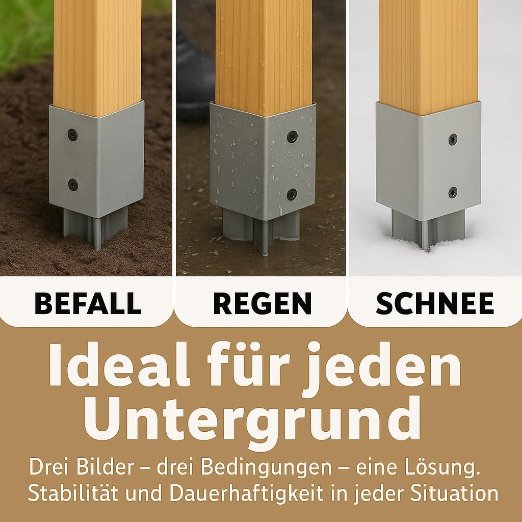 BirnePower Pfostenträger 6er Set 121x121 mm Einschlagbodenhülsen Pfostenanker Square Erdanker Erdspieß Bodenanker Einschlaghülse aus Stahl zum Einschlagen für Holzpfosten Feuerverzinkt Länge 900 mm
